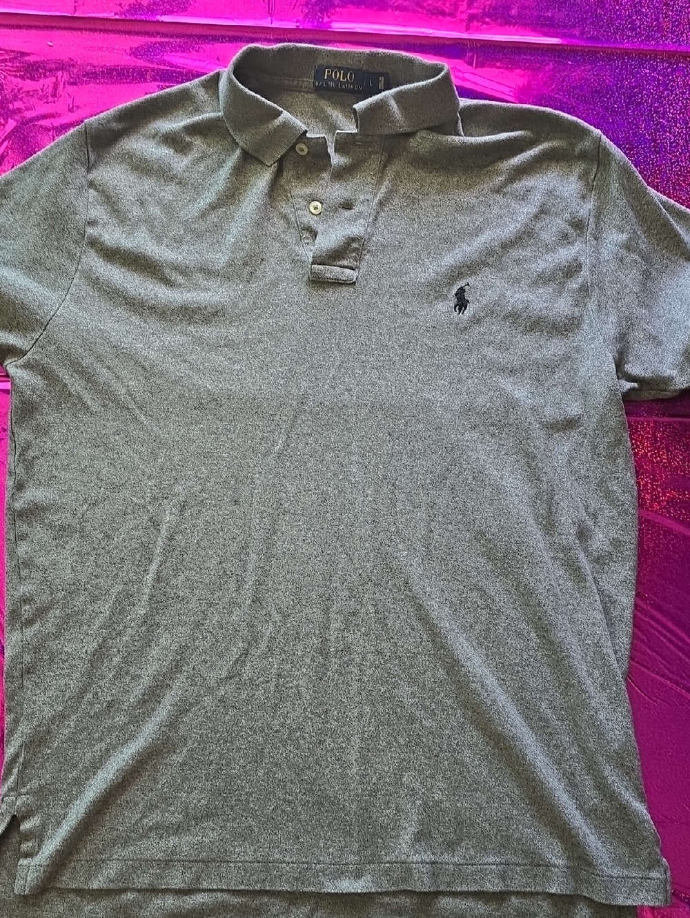 Polo by Ralph Lauren Men's Heather Grey Polo with Navy Pony